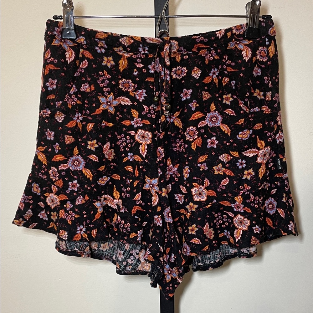 Ghanda High Waist Floral Shorts - Black and Orange